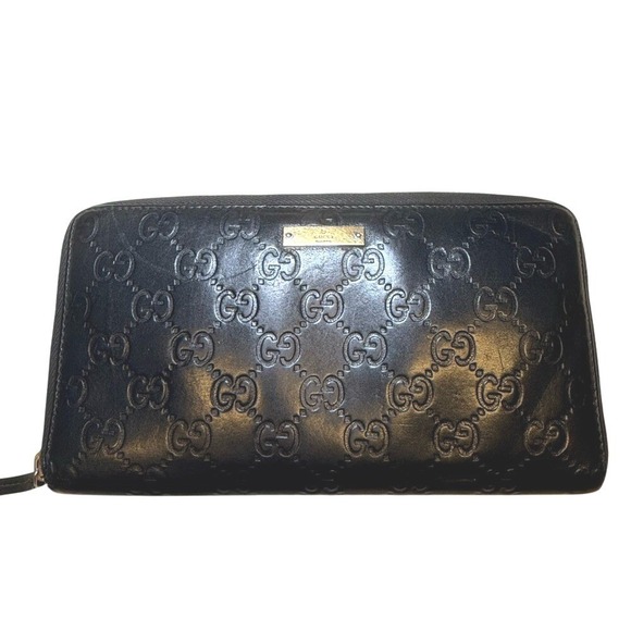 Authentic Gucci Black Guccissima Leather Zip Around Wallet black leather - Picture 1 of 7